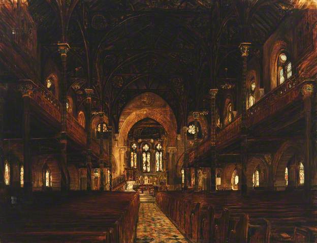 A E Clabburn: Interior of St Mary's Church, Ealing (1891)
