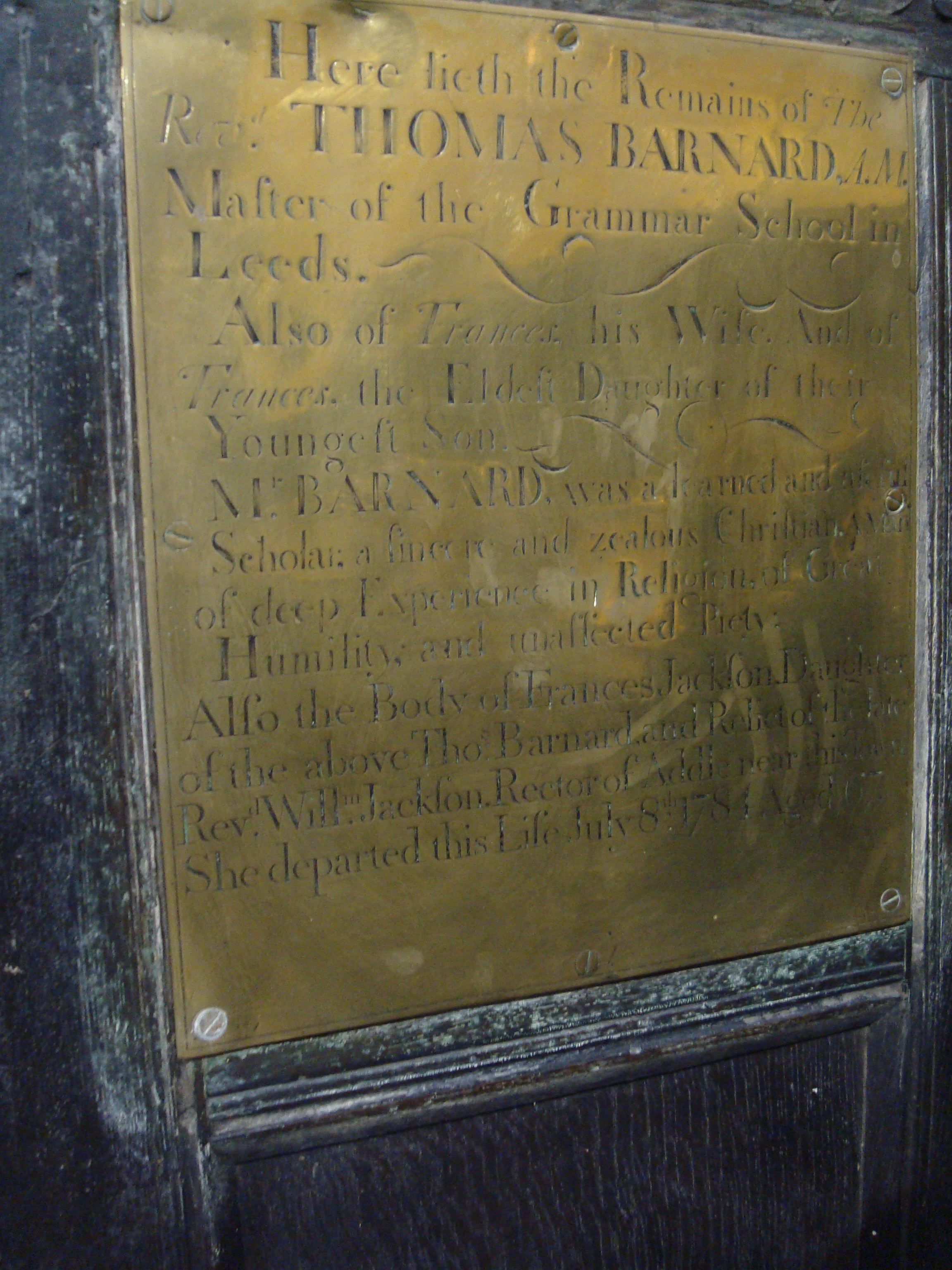 Memorial Plaque at St John's, Leeds [BAR/123]